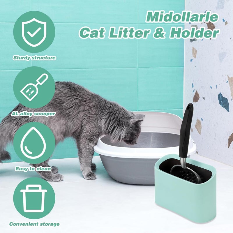 Midollarle Heavy-Duty Cat Litter Scoop with Holder, Metal Cat Scooper and Detachable Trash Can,Aluminum Kitty Poop Shovel Captures All Clumps,Speed Sifter Litter Box Scooper and Caddy with Lid(Green) - Image 2